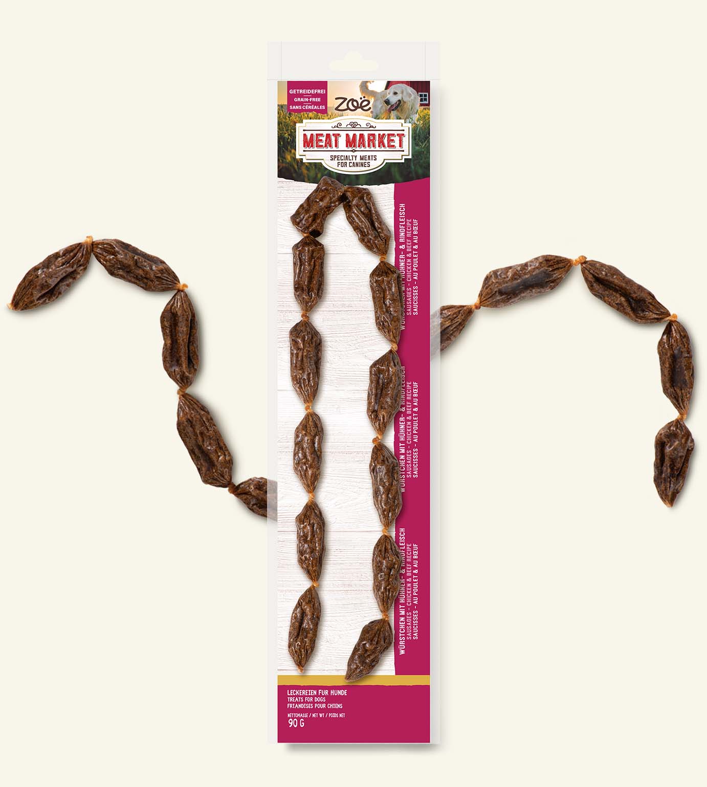 Emballage de saucisses Meat Market, recette de poulet et bœuf