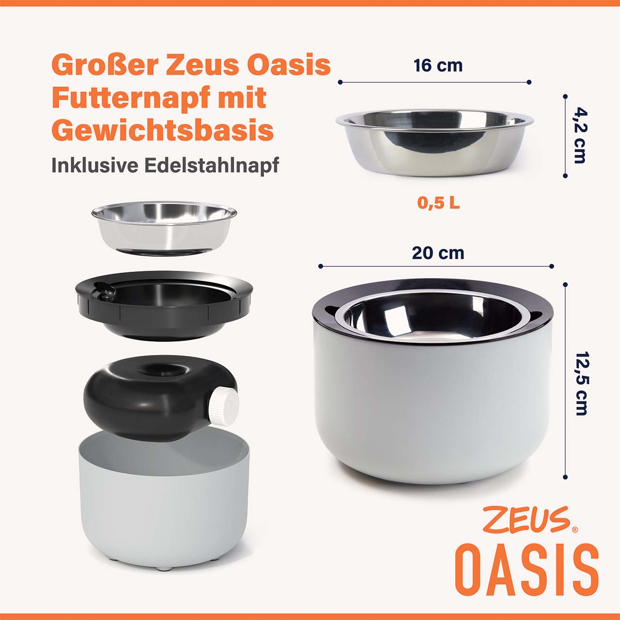 Enthält 1 großen Edelstahlnapf
