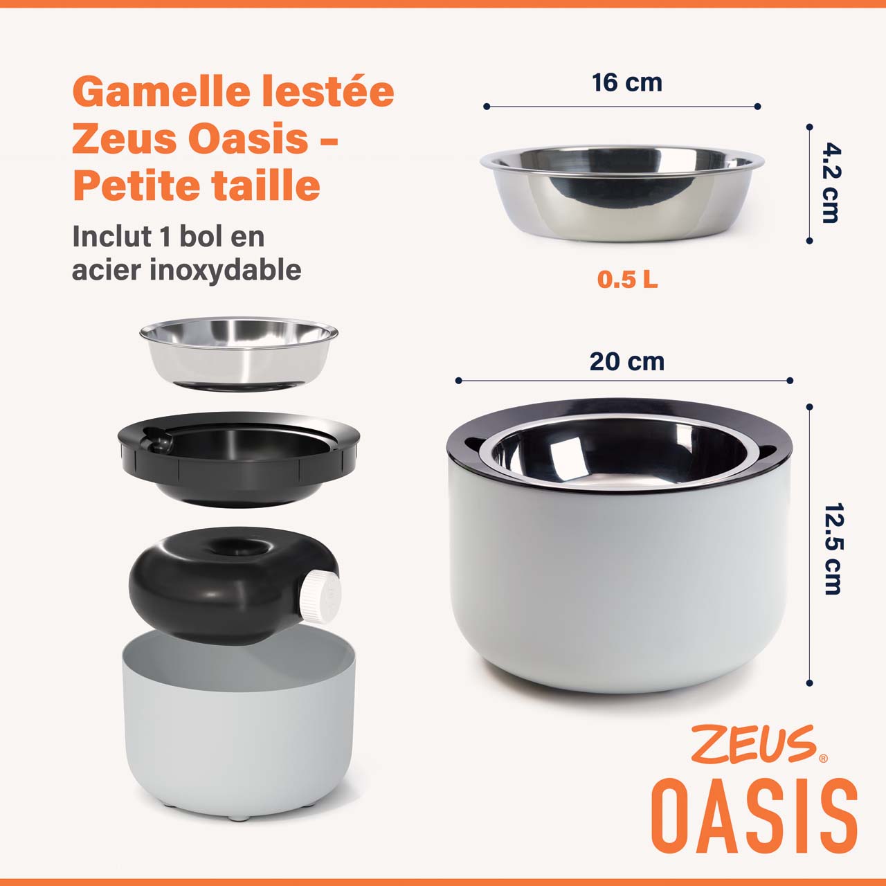Comprend 1 petit bol en acier inoxydable