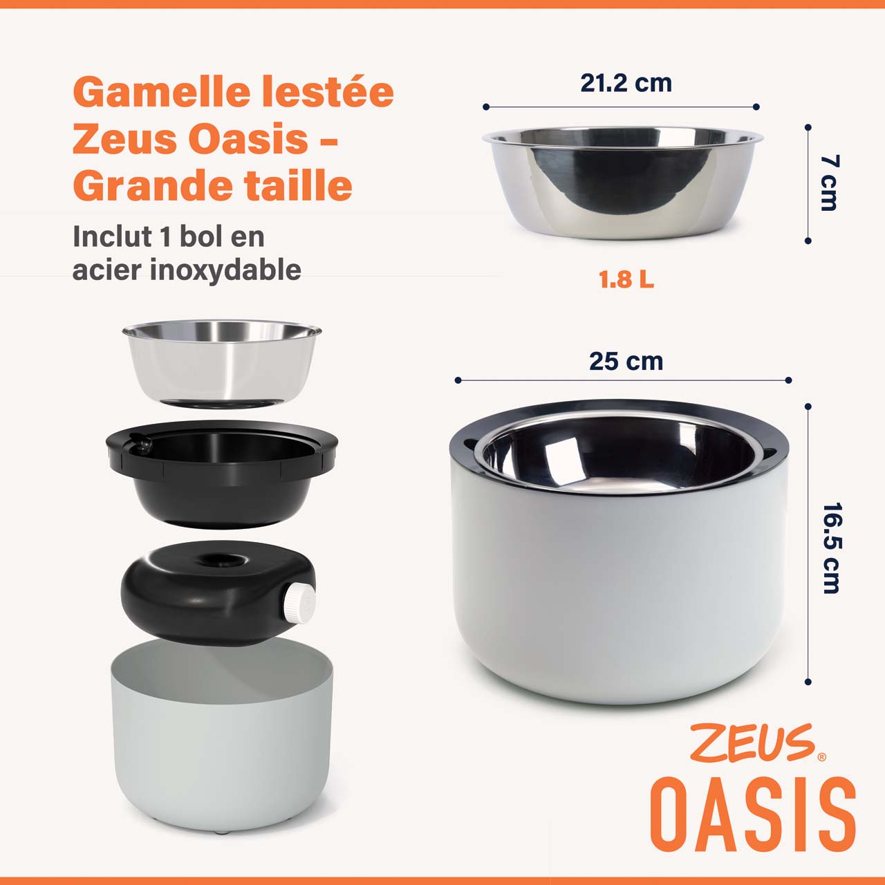 Comprend 1 grand bol en acier inoxydable