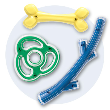 Top view of Zeus Duo Chew toys laying next to each other