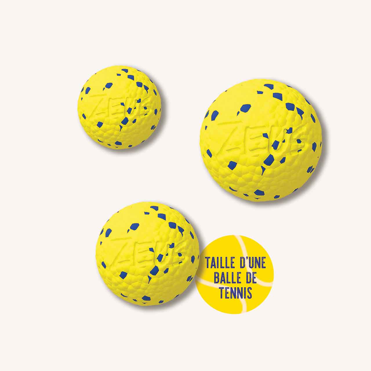 Rendus 3D des balles Zeus NITRO dans leurs différentes tailles.