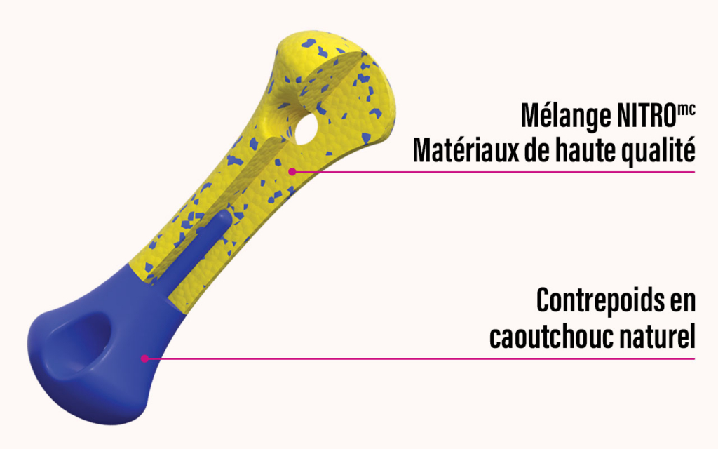 Vue en coupe de la bouée Zeus NITRO montrant son matériau NITRO et son contrepoids en caoutchouc.